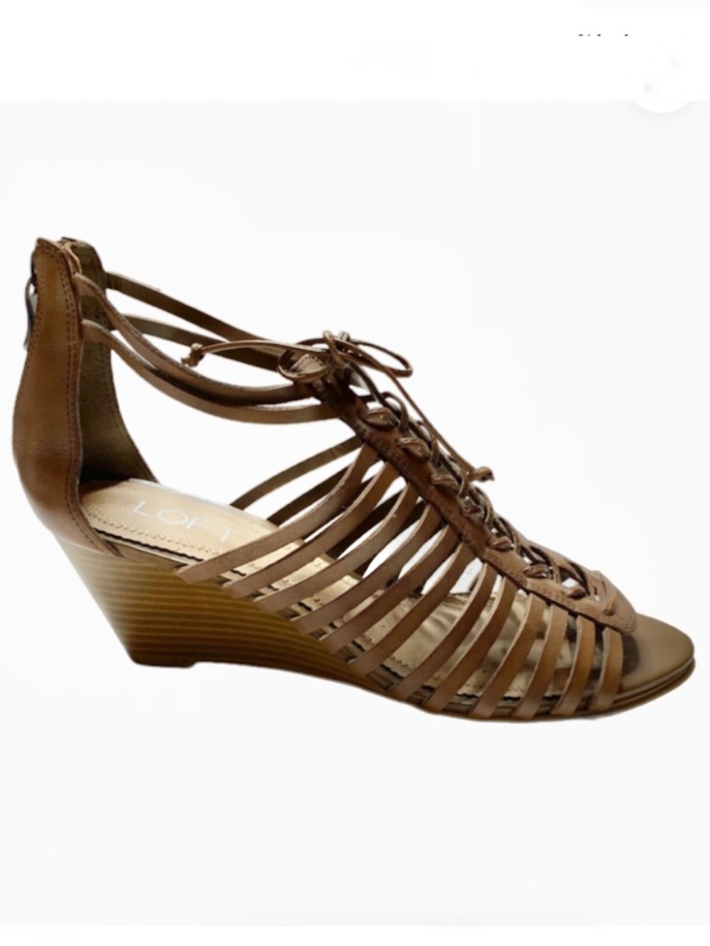 LOFT Leather Lace-Up Wedge | Cognac Brown | Size 8.5